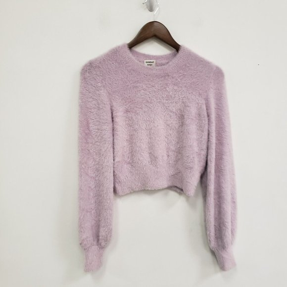 Aritzia Sweaters - Aritzia Sunday Best Womens Fuzzy Sweater Size L Pastel Purple Cropped Winter